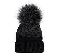 styleBREAKER Damen Strick Bommelmütze mit Farbverlauf und Fleece Futter, Winter Fellbommel Mütze, Strickmütze 04024205, Farbe:Schwarz-Dunkelgrau