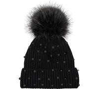 Bommelmütze STYLEBREAKER "Strick Bommelmütze mit Perlen und Fleece Futter", Damen, schwarz, 100% Viskose CV., Modisch, Mützen (55608623-0) schwarz