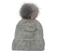 Bommelmütze STYLEBREAKER "Strick Bommelmütze mit Perlen und Fleece Futter", Damen, grau (hellgrau), 100% Viskose CV., Modisch, Mützen (73901764-0) hellgrau