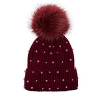 Bommelmütze STYLEBREAKER "Strick Bommelmütze mit Perlen und Fleece Futter", Damen, rot (bordeaux, rot), 100% Viskose CV., Modisch, Mützen (18510254-0) bordeaux, rot