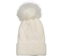 styleBREAKER Damen Strick Bommelmütze mit Rippenstrick Muster und Fleece Futter, Winter Fellbommel Mütze 04024167, Farbe:Creme-Weiß