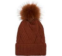 styleBREAKER Damen Strick Bommelmütze mit Rippenstrick Muster und Fleece Futter, Winter Fellbommel Mütze 04024167, Farbe:Cognac