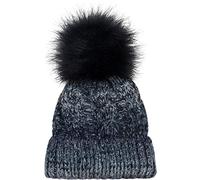 styleBREAKER Damen Strick Bommelmütze mit Zopfmuster Verlauf, Pailletten und Fleece Futter, Winter Fellbommel Mütze 04024170, Farbe:Dunkelblau-Grau