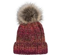 styleBREAKER Damen Strick Bommelmütze mit Zopfmuster Verlauf, Pailletten und Fleece Futter, Winter Fellbommel Mütze 04024170, Farbe:Pink-Orange