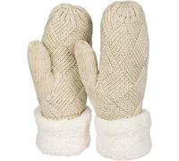 styleBREAKER Damen Strick Fäustlinge Rauten Muster Fleece, Beige