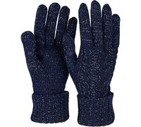 styleBREAKER Damen Strick Handschuhe mit Zopfmuster, Metallic Look und doppeltem Bund, Winter Strickhandschuhe 09010018, Farbe:Dunkelblau