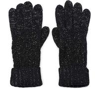styleBREAKER Damen Strick Handschuhe mit Zopfmuster, Metallic Look und doppeltem Bund, Winter Strickhandschuhe 09010018, Farbe:Schwarz