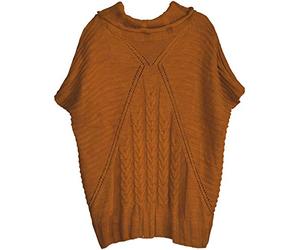 styleBREAKER Damen Strick Poncho mit Zopfmuster, Ärmel und Schalkragen 08010054, Farbe:Curry