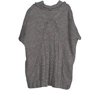 styleBREAKER Damen Strick Poncho mit Zopfmuster, Ärmel und Schalkragen 08010054, Farbe:Grau