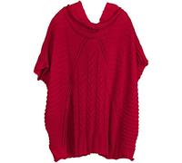 styleBREAKER Damen Strick Poncho mit Zopfmuster, Ärmel und Schalkragen 08010054, Farbe:Rot