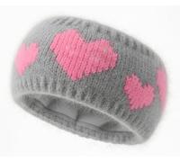 styleBREAKER Damen Strick Stirnband mit Herz Muster und Fleece Futter | Made in Europe - Warmes Winter Haarband Ohrwärmer 56-59 cm, Farbe:Grau-Pink