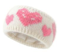 styleBREAKER Damen Strick Stirnband mit Herz Muster und Fleece Futter | Made in Europe - Warmes Winter Haarband Ohrwärmer 56-59 cm, Farbe:Weiß-Pink