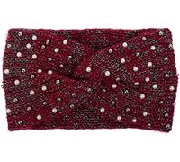 Stirnband STYLEBREAKER "Strick Stirnband Perlen Metallic Faden und Knoten Detail", Damen, rot (bordeaux, rot, schwarz), Obermaterial: 100% Polyacryl PAN., Modisch, Mützen Stirnband (11659210-0) bordea