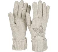 styleBREAKER Damen Strickhandschuhe mit Strass Stern Applikation | warme weiche Winterhandschuhe mit doppeltem Bund | elastische Fingerhandschuhe, Farbe:Hellgrau meliert