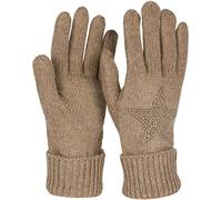 styleBREAKER Damen Strickhandschuhe mit Strass Stern Applikation | warme weiche Winterhandschuhe mit doppeltem Bund | elastische Fingerhandschuhe, Farbe:Braun meliert