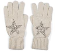 styleBREAKER Damen Strickhandschuhe mit Strass Stern Applikation | warme weiche Winterhandschuhe mit doppeltem Bund | elastische Fingerhandschuhe, Farbe:Creme-Weiß