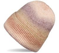 styleBREAKER Damen Strickmütze mit Streifen Farbverlauf im Ombré Look, Feinstrick Mütze, Strick Beanie 04024199, Farbe:Rost-Beige-Aubergine