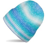 styleBREAKER Damen Strickmütze mit Streifen Farbverlauf im Ombré Look, Feinstrick Mütze, Strick Beanie 04024199, Farbe:Türkis-Blau-Weiß