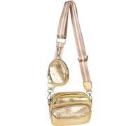 styleBREAKER Damen Umhängetaschen Set 2-Teilig, gemusterter Schultergurt und ovale Börse, Rechteckige Crossbody Bag Einfarbig 02012405, Farbe:Gold Metallic