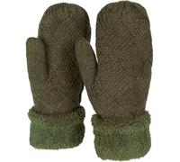 styleBREAKER Damen warme Winter Strick Fäustlinge, Handschuhe mit Rauten Muster, Thermo Fleece, Strickhandschuhe 09010031, Farbe:Oliv