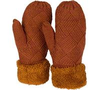 styleBREAKER Damen warme Winter Strick Fäustlinge, Handschuhe mit Rauten Muster, Thermo Fleece, Strickhandschuhe 09010031, Farbe:Cognac