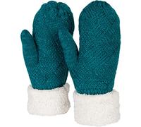 styleBREAKER Damen warme Winter Strick Fäustlinge, Handschuhe mit Rauten Muster, Thermo Fleece, Strickhandschuhe 09010031, Farbe:Petrol