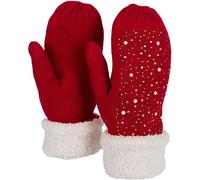 styleBREAKER Damen warme Winter Strick Fäustlinge mit Strass und Perlen, Handschuhe, Thermo Fleece, Strickhandschuhe 09010039, Farbe:Rot