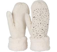 styleBREAKER Damen warme Winter Strick Fäustlinge mit Strass und Perlen, Handschuhe, Thermo Fleece, Strickhandschuhe 09010039, Farbe:Creme-Weiß
