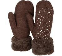 styleBREAKER Damen warme Winter Strick Fäustlinge mit Strass und Perlen, Handschuhe, Thermo Fleece, Strickhandschuhe 09010039, Farbe:Dunkelbraun