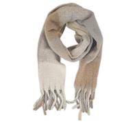 styleBREAKER Damen Webschal mit Karo Muster | Langer Schal mit dicken, langen Fransen | weicher Winter Strickschal warmes Material Stola, Farbe:Beige-Hellbraun-Creme