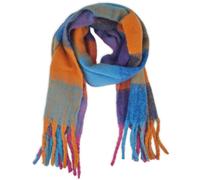 styleBREAKER Damen Webschal mit Karo Muster | Langer Schal mit dicken, langen Fransen | weicher Winter Strickschal warmes Material Stola, Farbe:Türkis-Pink-Orange