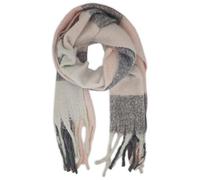 styleBREAKER Damen Webschal mit Karo Muster | Langer Schal mit dicken, langen Fransen | weicher Winter Strickschal warmes Material Stola, Farbe:Rose-Grau-Weiß