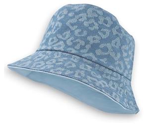 styleBREAKER Damen Wendehut 2-in-1 | Reversible Bucket Hat mit Leopard Print & Unifarbener Denim-Seite | Jeans Fischerhut für Freizeit, Strand, Festival, Sommerhut aus Baumwolle, Farbe:Hellblau