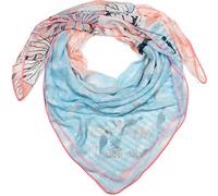 styleBREAKER Damen XXL Dreieckstuch mit Flamingo, Blumen, Palmen und Papageien Aufdruck und Strass Applikation, Schal, Tuch 01016179, Farbe:Hellblau-Apricot