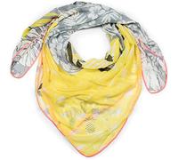 styleBREAKER Damen XXL Dreieckstuch mit Flamingo, Blumen, Palmen und Papageien Aufdruck und Strass Applikation, Schal, Tuch 01016179, Farbe:Gelb-Grau