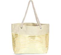 styleBREAKER Damen XXL Strandtasche mit Reißverschluss und Metallic Glitzer Streifen | große Badetasche für Familie oder Shopping | 58 x 38 x 20 cm, Farbe:Beige-Gold