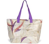 styleBREAKER Damen XXL Strandtasche Palmen Metallic | 56x36x17 cm großes Hauptfach mit sicherem Reißverschluss, integriertes Innenfach, breite und bequeme gewebte Stoffhenkel.