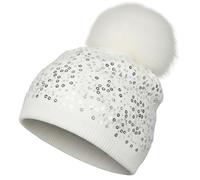 Bommelmütze STYLEBREAKER "Feinstrick Bommelmütze mit Pailletten", Damen, weiß, Obermaterial: 100% Polyacryl PAN., Modisch, Mützen (87278745-0) weiß