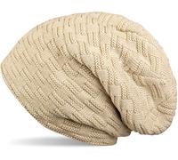 Strickmütze STYLEBREAKER "Feinstrick Beanie mit Flecht Muster und Teddyfleece", Damen, weiß (elfenbein), 100% Viskose CV., Modisch, Mützen Strickmütze (22322615-0) elfenbein