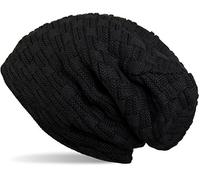 Strickmütze STYLEBREAKER "Feinstrick Beanie mit Flecht Muster und Teddyfleece", Damen, schwarz, 100% Viskose CV., Modisch, Mützen Strickmütze (42143922-0) schwarz