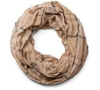 styleBREAKER Karo Muster Loop Schlauchschal in Crash Optik mit Fransen, weiche Qualität, Used Look, Unisex 01018057, Farbe:Beige