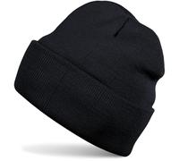 Strickmütze STYLEBREAKER "Kinder Strickmütze mit Krempe", Jungen, schwarz, Obermaterial: 100% Polyacryl PAN., Modisch, Mützen Strickmütze (92093517-0) schwarz
