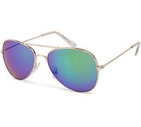 Pilotenbrille STYLEBREAKER "Kinder Pilotenbrille 4 bis 10 Jahre", Jungen, grün (gestell gold, glas grün, blau verspiegelt), Modisch, Sonnenbrillen (90408730-0) gestell gold, glas grün, blau verspiegel