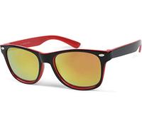 styleBREAKER Kinder Sonnenbrille Retro Nerd Design mit verspiegelten Gläsern | UV400 Schutz | Kunststoffrahmen | für Kleinkinder 18 Monate - 4 Jahre, Gestell Schwarz-Rot/Glas Orange-Rot verspiegelt
