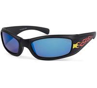 styleBREAKER Kinder Sport Sonnenbrille mit Flammen Print, Kunststoff Rahmen und Polycarbonat Gläser, Vollrand 09020089, Farbe:Gestell Schwarz/Glas Blau verspiegelt