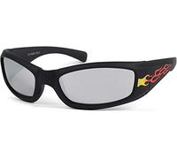 styleBREAKER Kinder Sport Sonnenbrille mit Flammen Print, Kunststoff Rahmen und Polycarbonat Gläser, Vollrand 09020089, Farbe:Gestell Schwarz/Glas Silber verspiegelt