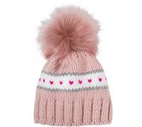 styleBREAKER Kinder Strick Bommelmütze Herzchen Muster Fleece, Altrose