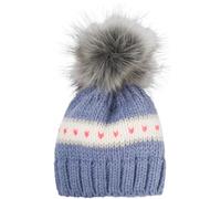 styleBREAKER Kinder Strick Bommelmütze Herzchen Muster Fleece, Blau