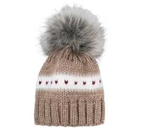 styleBREAKER Kinder Strick Bommelmütze Herzchen Muster Fleece, Braun
