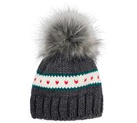 styleBREAKER Kinder Strick Bommelmütze Herzchen Muster Fleece, Dunkelgrau